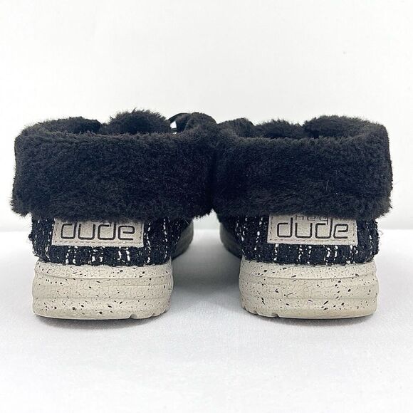 Hey Dude Britt Boucle Black Metallic Thread Fur Cuff Lined Ankle Boots Size 6 - Picture 7 of 11